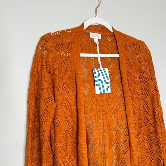 Market & Spruce Cecily Pointelle Open Knit Duster Cardigan Orange NWT Medium - Picture 3 of 10